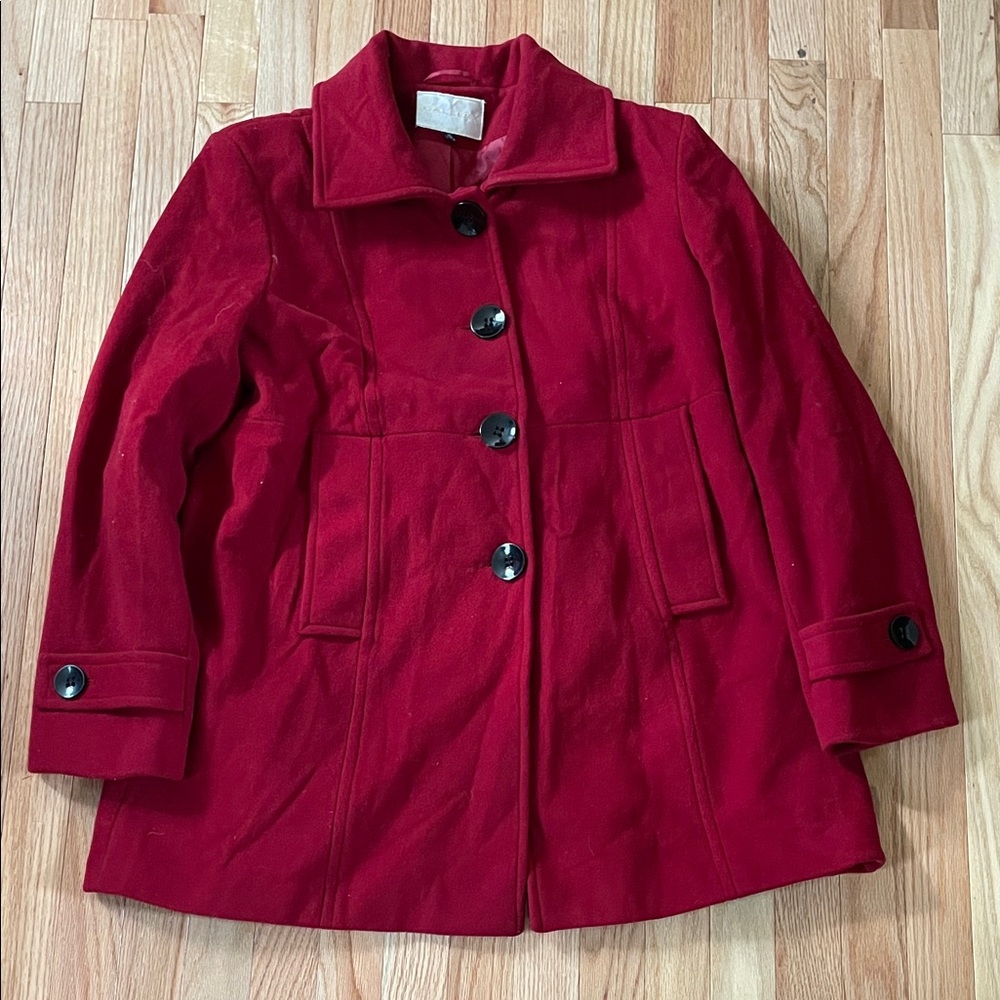 Gallery Pea Coat Womens XL Red Button Up Wool Vintage Inspired Old Money Preppy